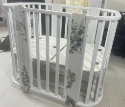 Кровать детская "Indigo "Baby Line" 5 в 1 (ложе 70*100 и 70*140) с поперечным маятником, массив березы листочки